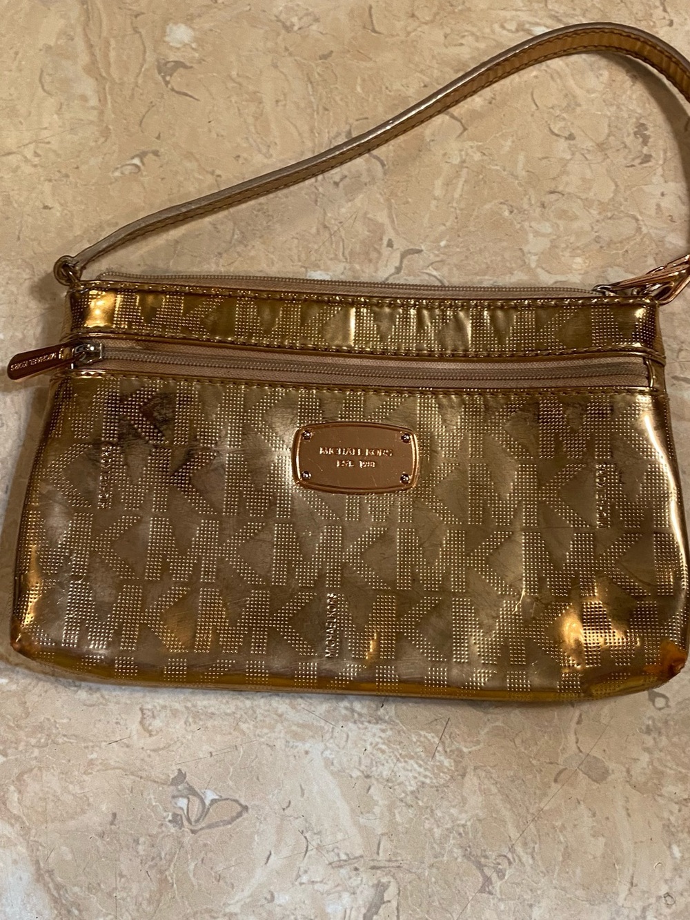 Michael Kors Metallic Gold MK Logo Wristlet Clutch
